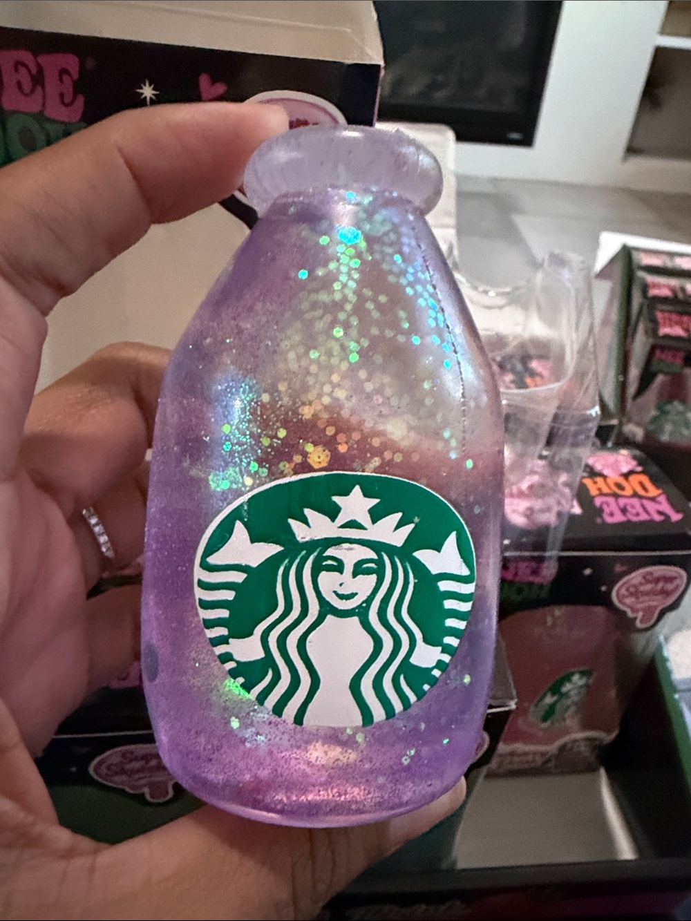 Starbucks Purple Glitter Bottle with Green Logo